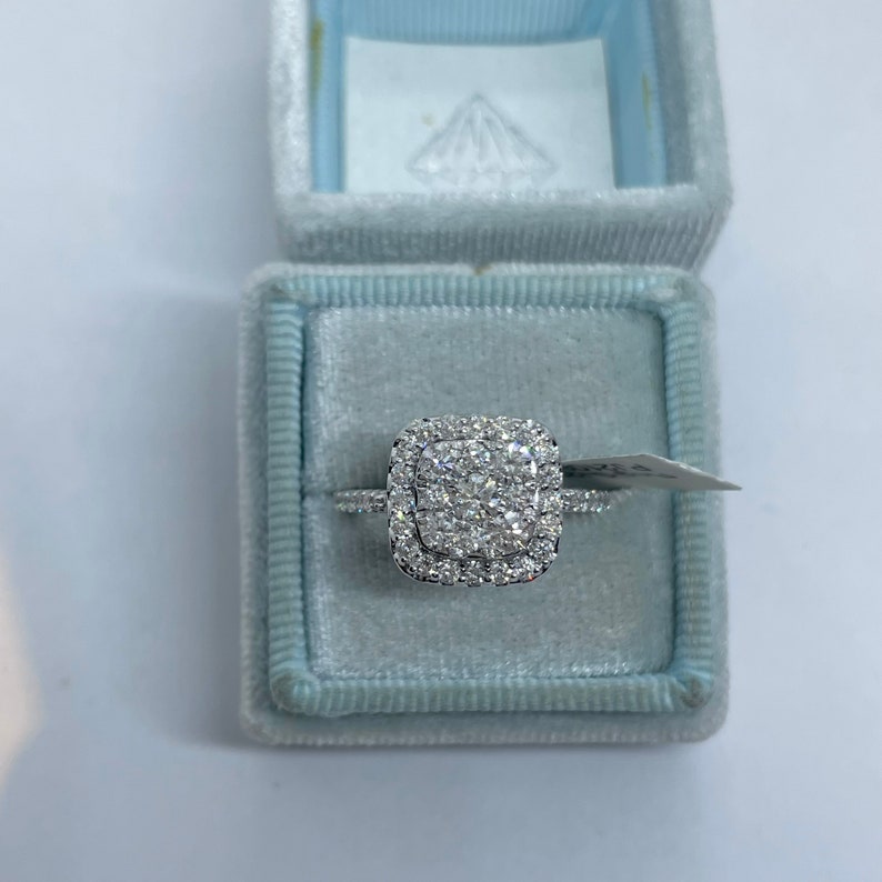 Cushion Diamond Ring, 14K White Gold Cushion Diamond Engagement Ring, Cushion Shape Engagement Ring Art Deco Antique image 5