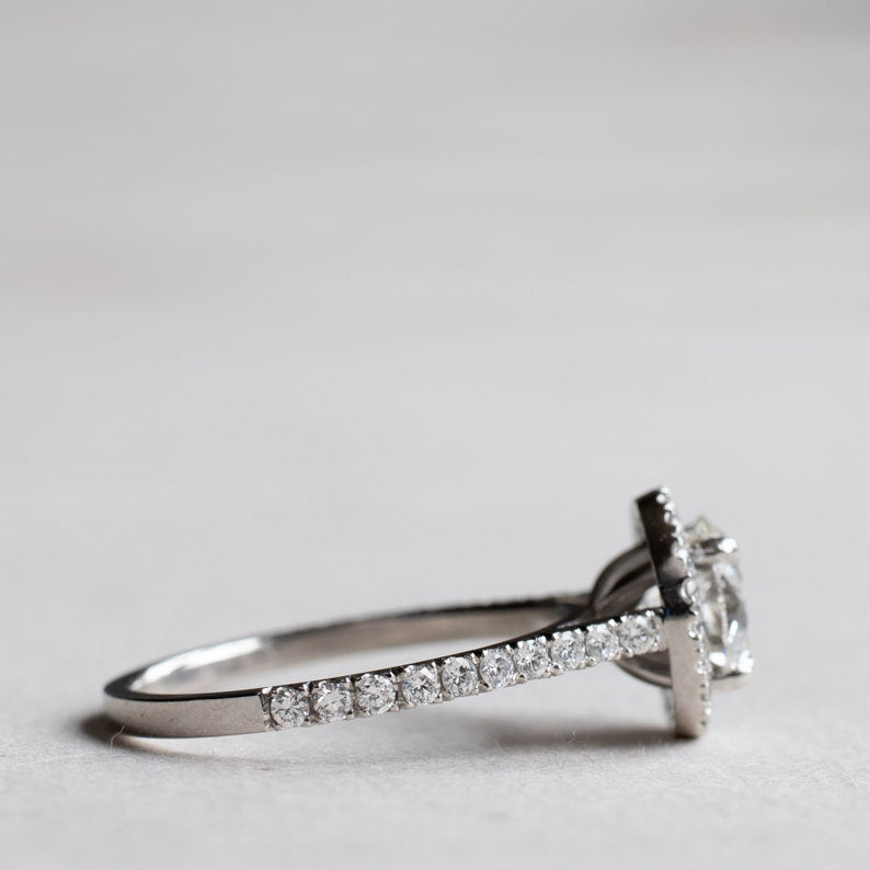 1.5 carat Round Lab Diamond Halo Engagement Ring, Platinum Ring image 2
