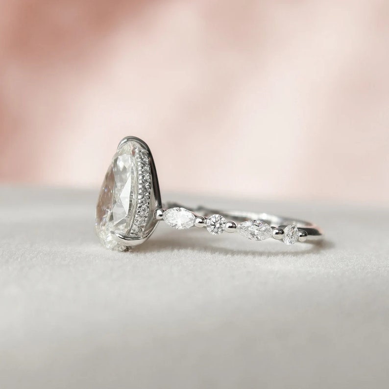 2 CT Pear Cut Moissanite Engagement Ring, 14K Gold Ring, Promise ring, Solitaire Wedding Ring, Pear Classic Ring, Pear Cut Minimalist Ring image 6