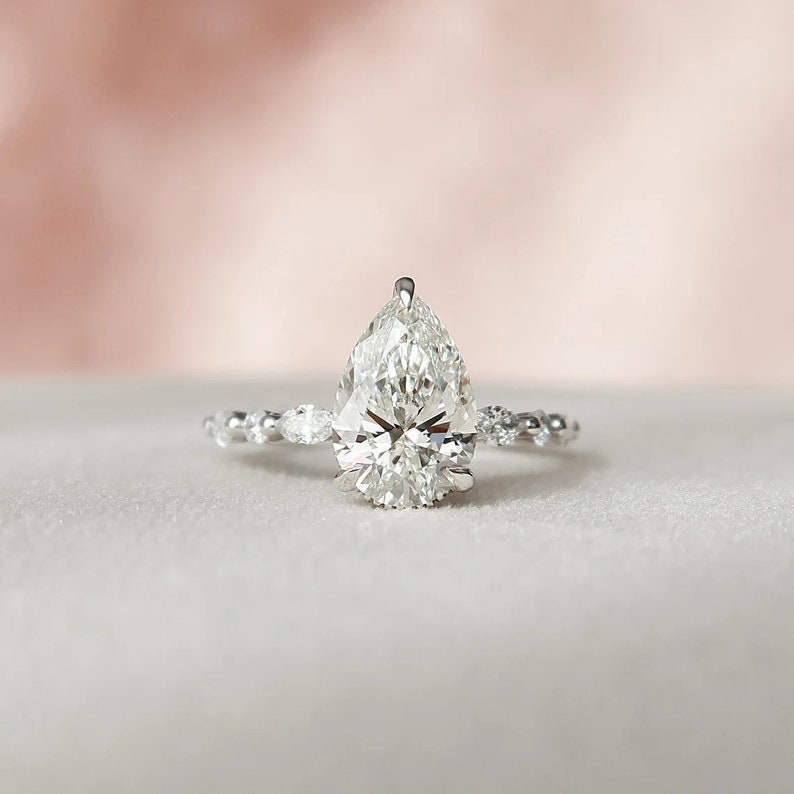 2 CT Pear Cut Moissanite Engagement Ring, 14K Gold Ring, Promise ring, Solitaire Wedding Ring, Pear Classic Ring, Pear Cut Minimalist Ring image 4