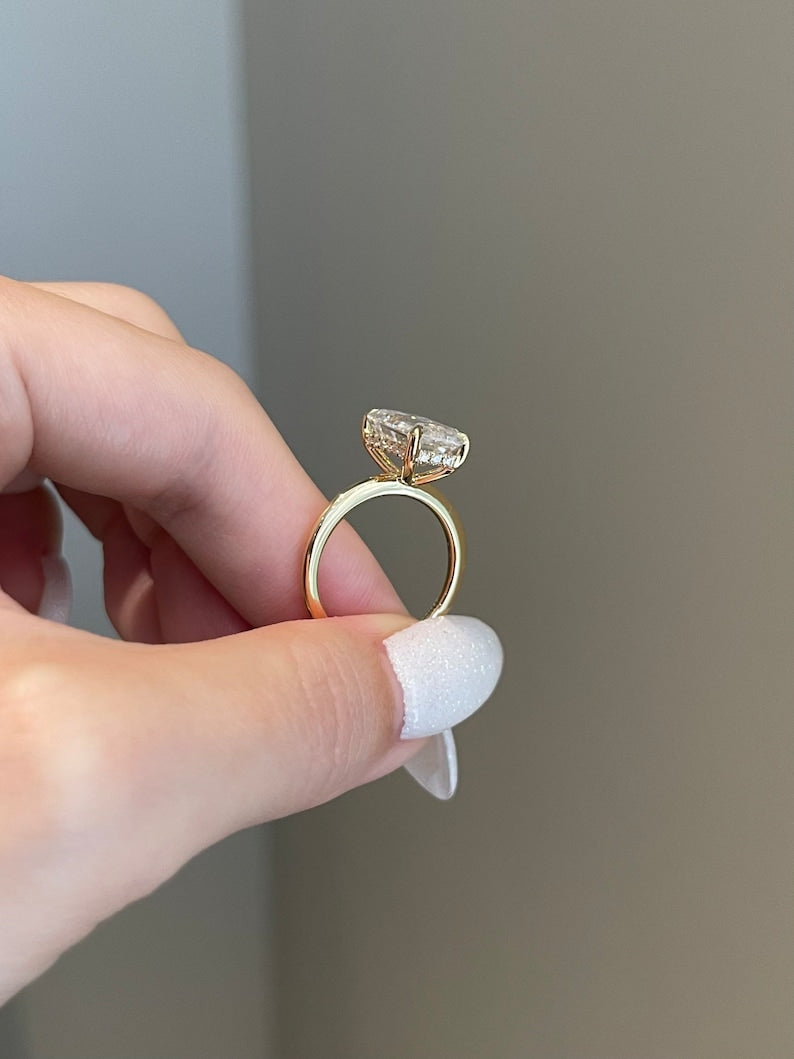 4 Carat Emerald Cut Moissanite Hidden Halo Solitaire Engagement Ring image 5