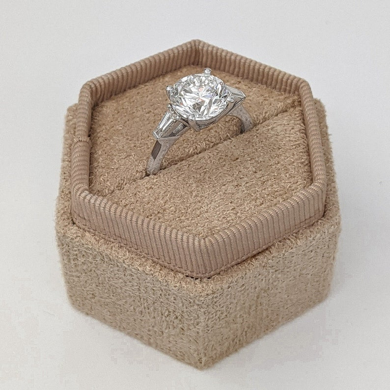 3.20 Carat Round Brilliant Lab Grown Diamond Engagement Ring, 14K White Gold, With Side Tapered Diamonds image 3