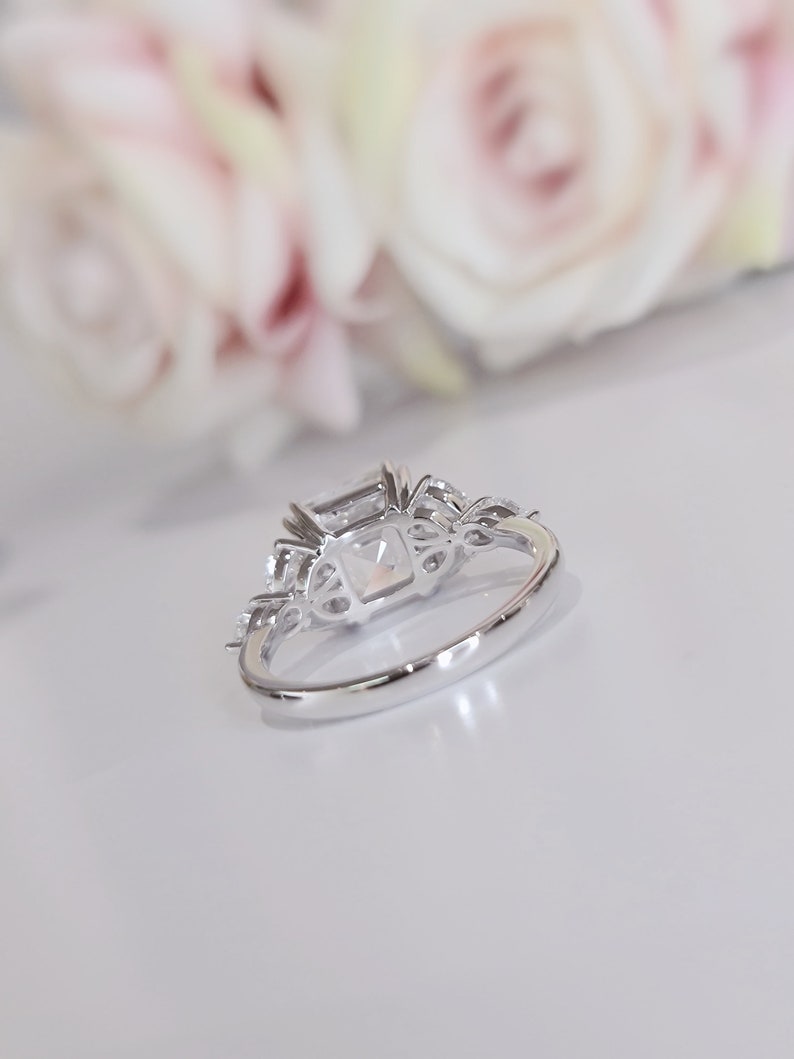 5 Carat Asscher Cut E/VVS2 IGI certified total 6 Carats Lab Grown Diamond Anniversary Ring 14K White Gold image 4
