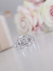 5 Carat Asscher Cut E/VVS2 IGI certified total 6 Carats Lab Grown Diamond Anniversary Ring 14K White Gold image 1