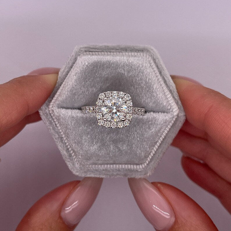 Round Cut 2 carat D Color VVS1 Clarity IGI Certified Lab Grown Diamond Halo Engagement Ring, Side Round Diamonds, 14k Gold image 6