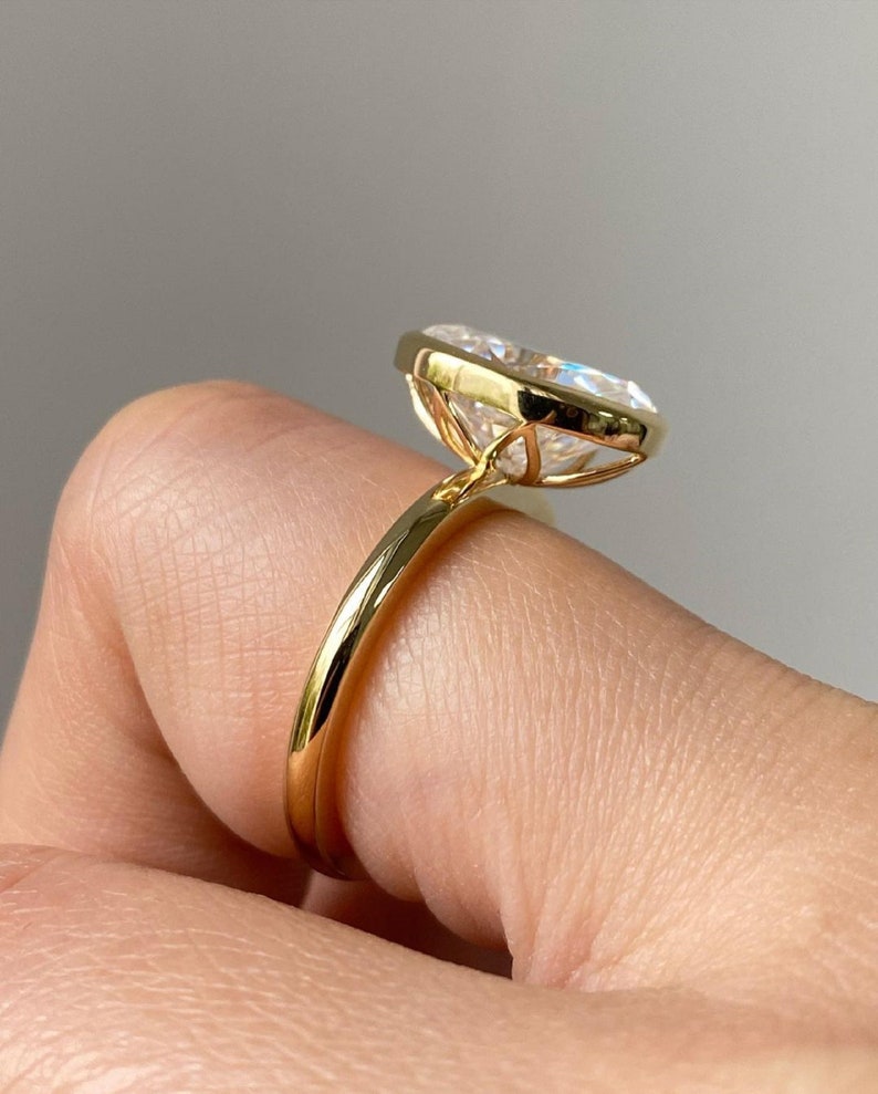 2.3 CT Oval Cut Bezel Set Solitaire|Oval Cut Engagement Ring|14k Solid Yellow Gold|Lovely Tulip Setting|Bridal Promise Ring|Anniversary Gift image 4