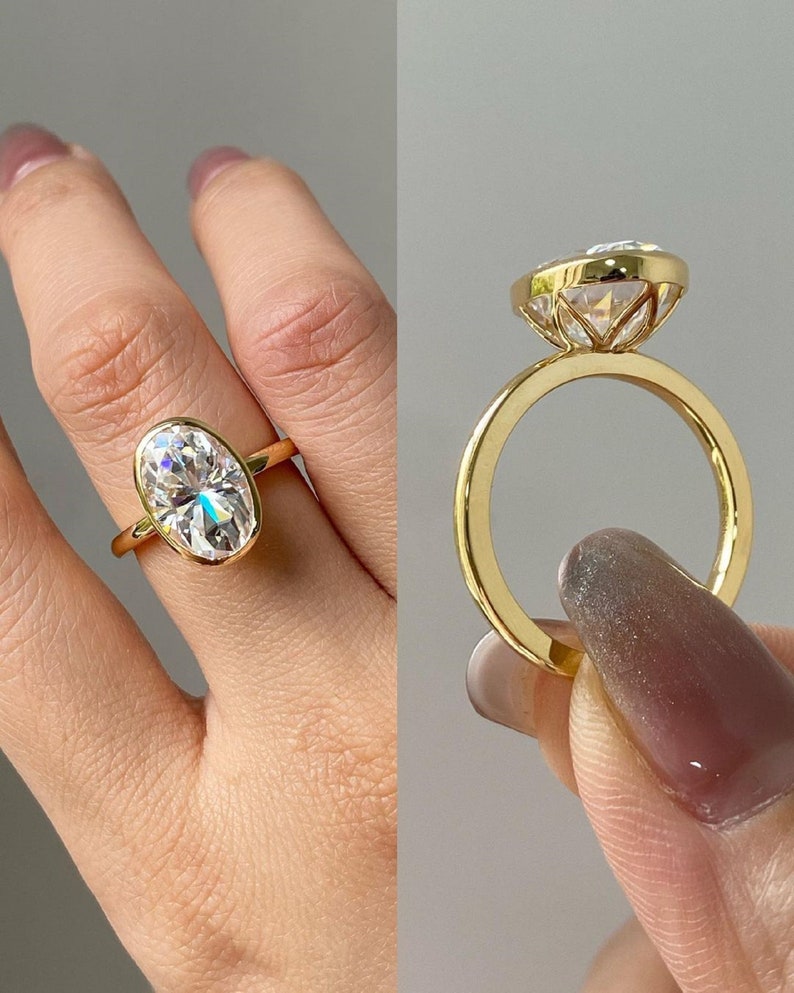 2.3 CT Oval Cut Bezel Set Solitaire|Oval Cut Engagement Ring|14k Solid Yellow Gold|Lovely Tulip Setting|Bridal Promise Ring|Anniversary Gift image 6