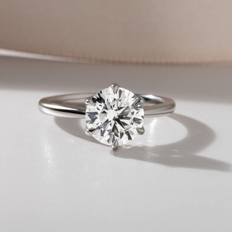 2ct Round Moissanite Engagement Ring: 14k Solid Gold Solitaire image 2