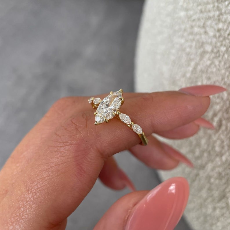 1.5 CT Marquise Cut Moissanite Engagement Rings, Vintage Marquise Engagement Ring, Marquise Promise Ring, Solitaire Marquise Wedding Rings. image 4