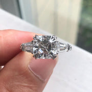3 CT Asscher Cut Moissanite Engagement Ring, Asscher Three Stone Side Tapered Baguette Wedding Ring, 14K Solid Gold Trilogy Rings for Women image 2