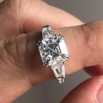 Load image into Gallery viewer, 3 CT Asscher Cut Moissanite Engagement Ring, Asscher Three Stone Side Tapered Baguette Wedding Ring, 14K Solid Gold Trilogy Rings for Women image 4