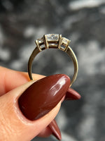 Load image into Gallery viewer, Emerald Cut 2.5 carat IGI Certified D Color VVS2 Clarity Lab Grown Diamond Three Stone Engagement Ring, Side Trapezoids, Handmade Solid Gold image 3