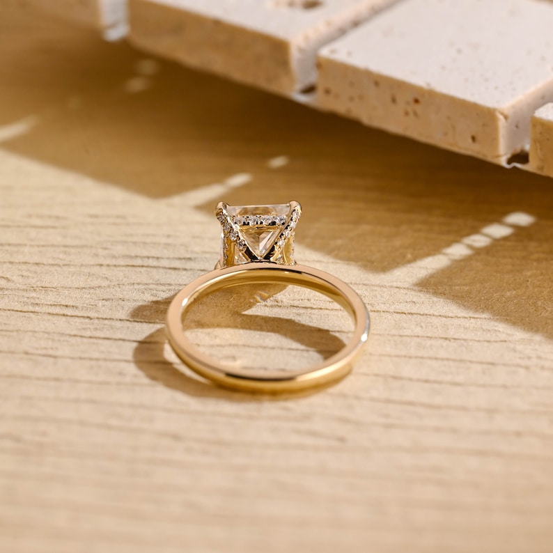 Princess Cut Moissanite Engagement Ring in Solid Gold with Hidden Halo, ZL151 image 10