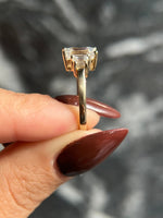 Load image into Gallery viewer, Emerald Cut 2.5 carat IGI Certified D Color VVS2 Clarity Lab Grown Diamond Three Stone Engagement Ring, Side Trapezoids, Handmade Solid Gold image 4