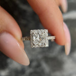 Load image into Gallery viewer, D Color VVS1 Clarity Princess Cut 1.30 carat IGI Certified Lab Grown Diamond Halo Engagement Ring, Round Side Diamonds Handmade of 14k Gold image 1