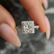 D Color VVS1 Clarity Princess Cut 1.30 carat IGI Certified Lab Grown Diamond Halo Engagement Ring, Round Side Diamonds Handmade of 14k Gold image 1