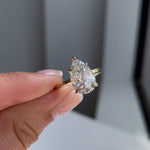 Load image into Gallery viewer, 3ct Pear Shape Engagement Solitaire Moissanite Ring in 10k/14k/18k Solid Yellow Gold Plain Band, Hidden Halo Diamond Wedding Rings for Women image 4