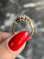 Load image into Gallery viewer, Oval 3.5 carat IGI Certified D Color VVS2 Clarity Lab Grown Diamond Three Stone Engagement Ring, Side Trillion Cut Diamonds 14k Yellow Gold image 4