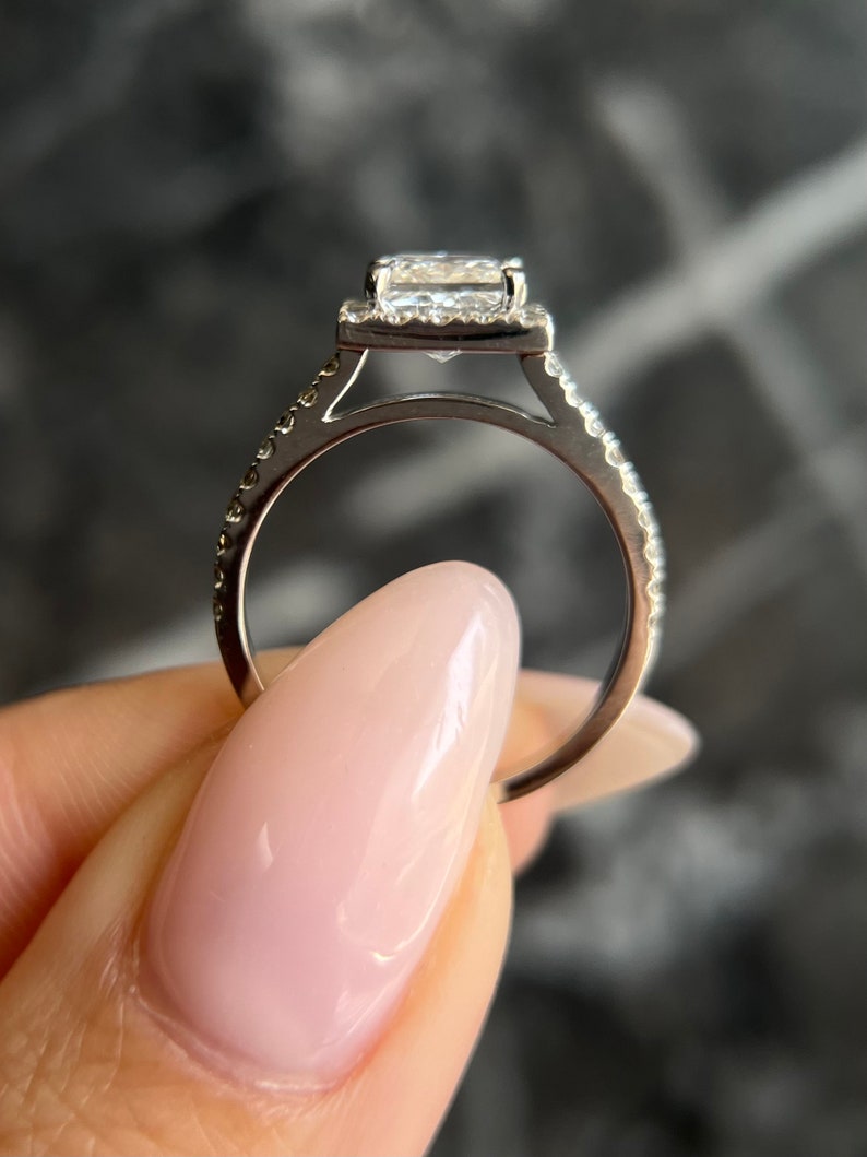 D Color VVS1 Clarity Princess Cut 1.30 carat IGI Certified Lab Grown Diamond Halo Engagement Ring, Round Side Diamonds Handmade of 14k Gold image 2