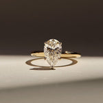 Load image into Gallery viewer, 3ct Pear Shape Engagement Solitaire Moissanite Ring in 10k/14k/18k Solid Yellow Gold Plain Band, Hidden Halo Diamond Wedding Rings for Women image 1