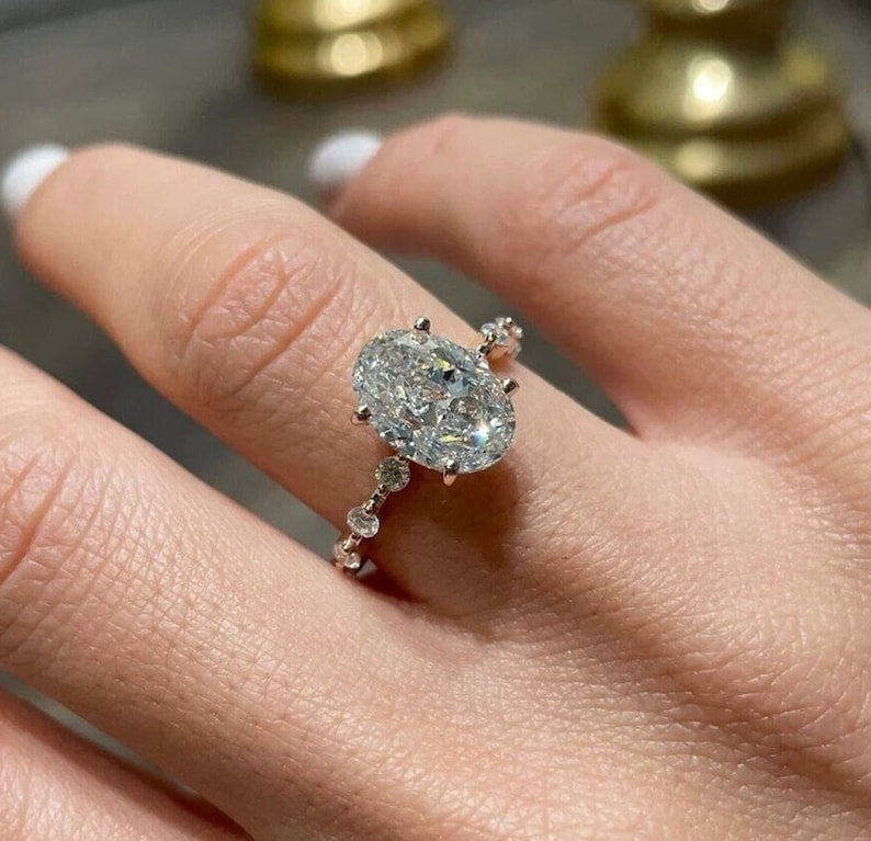 3.5ct Oval Moissanite Ring: 10kt Solid Gold Anniversary Ring image 1
