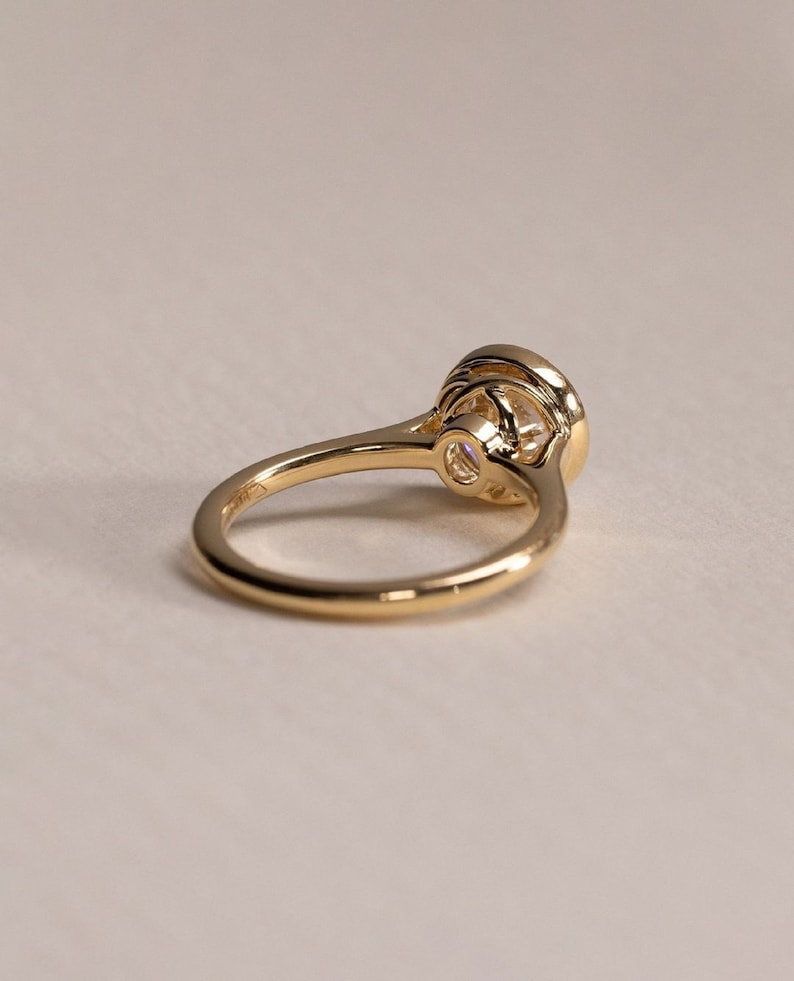 Minimalist 2.5 CT Round Cut Bezel Set Ring, Brilliant Round Cut Solitaire, 14k Solid Yellow Gold, Statement Ring, Gift For Bride, In Fashion image 3