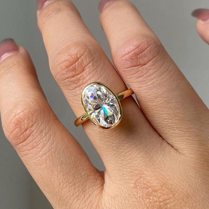 2.3 CT Oval Cut Bezel Set Solitaire|Oval Cut Engagement Ring|14k Solid Yellow Gold|Lovely Tulip Setting|Bridal Promise Ring|Anniversary Gift image 1