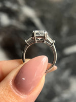Load image into Gallery viewer, Emerald Cut 4.50 carat Rare D Color VVS2 Clarity IGI Certified Lab Grown Diamond Three Stone Engagement Ring, Side Baguettes 18k Gold image 3