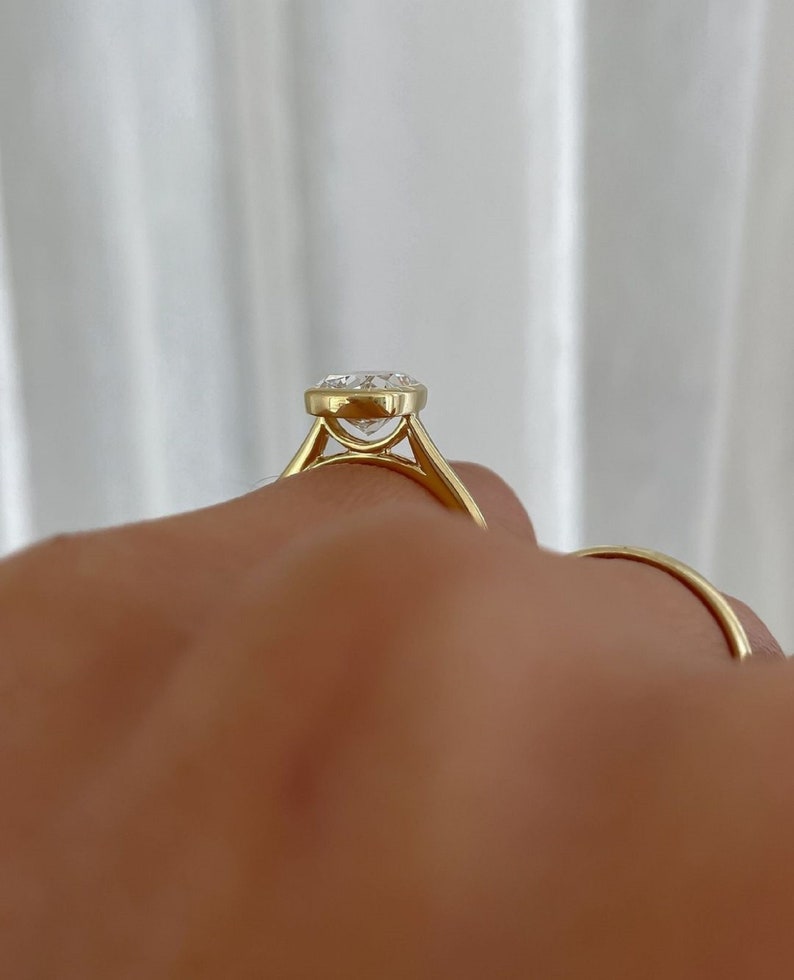 Elongated 2.52 CT Cushion Cut Moissanite Engagement Ring, Bezel Set Solitaire Wedding Ring, Delicate Bridal Ring, Anniversary Gifts/Ring image 4
