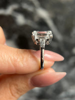 Load image into Gallery viewer, Emerald Cut 4.50 carat Rare D Color VVS2 Clarity IGI Certified Lab Grown Diamond Three Stone Engagement Ring, Side Baguettes 18k Gold image 4