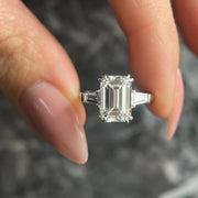 Emerald Cut 4.50 carat Rare D Color VVS2 Clarity IGI Certified Lab Grown Diamond Three Stone Engagement Ring, Side Baguettes 18k Gold image 2