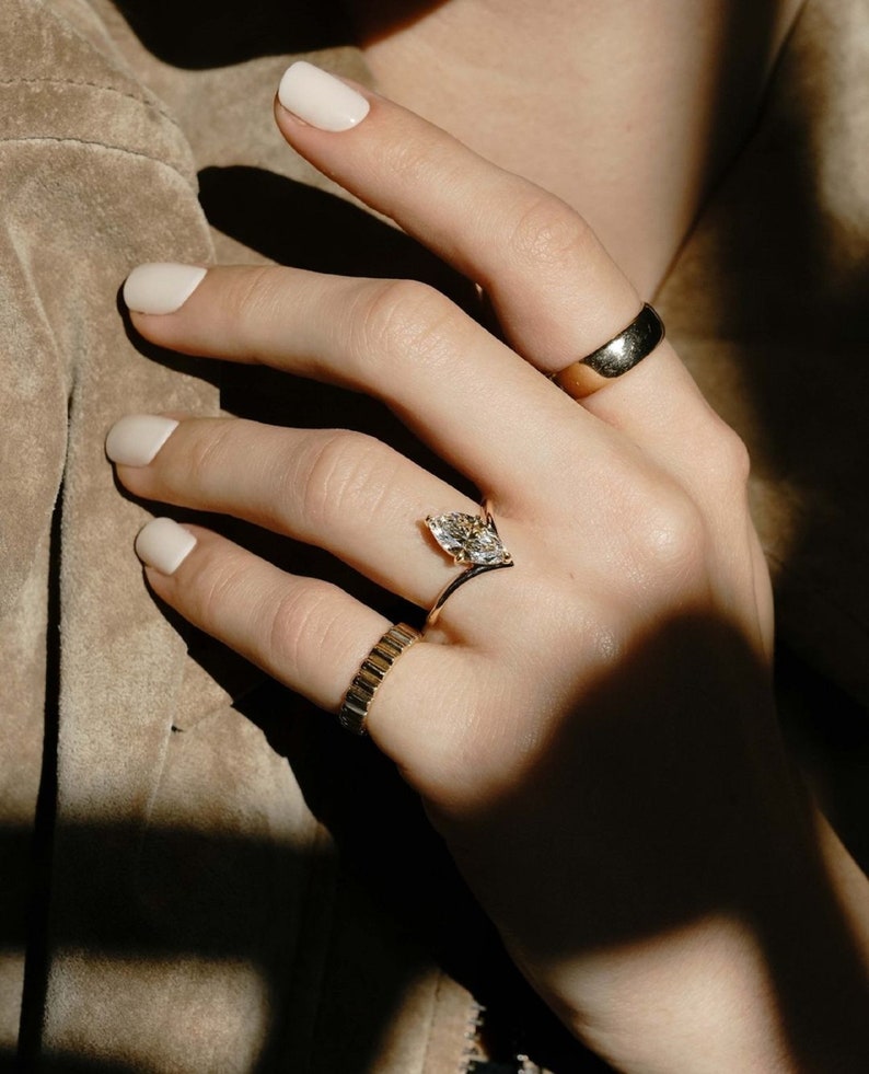 1.80 Ct Marquise Cut Moissanite Engagement Ring, Wedding Ring, Marquise Cut Ring, Elongated Marquise, Solitaire Luxury Ring for Her image 3