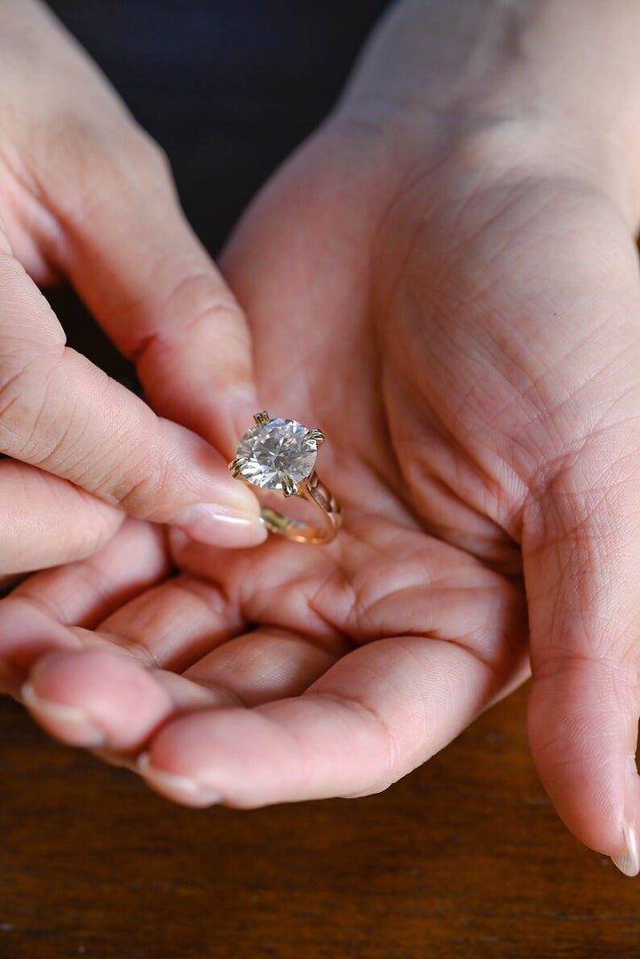 Solid Gold 3mm Band Round Moissanite Engagement Ring, Aniversary Gift for Her, RS-0327-6-A image 4