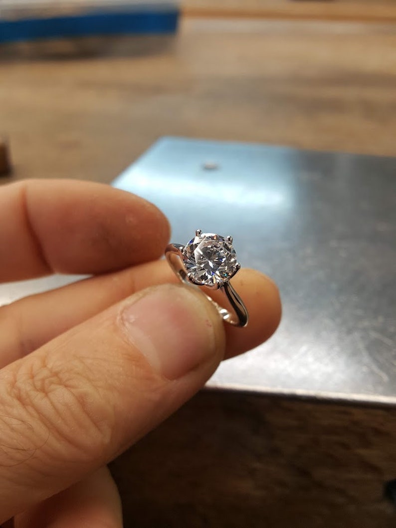 2ct Round Moissanite Engagement Ring: 14k Solid Gold Solitaire image 3