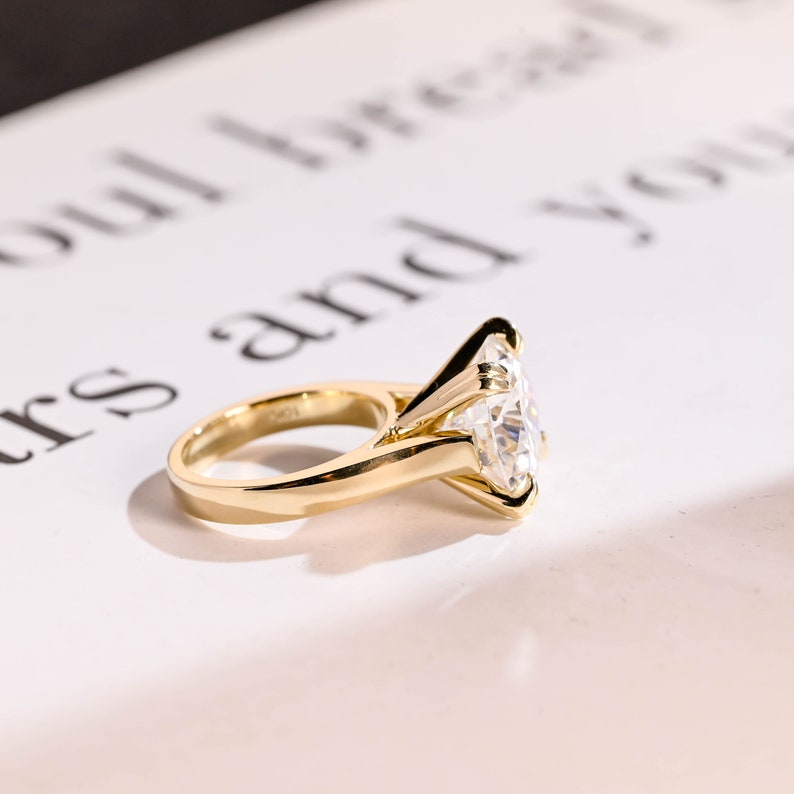 Solid Gold 3mm Band Round Moissanite Engagement Ring, Aniversary Gift for Her, RS-0327-6-A image 8