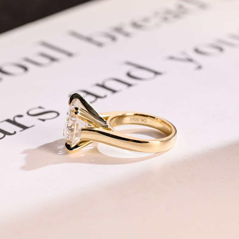 Solid Gold 3mm Band Round Moissanite Engagement Ring, Aniversary Gift for Her, RS-0327-6-A image 9