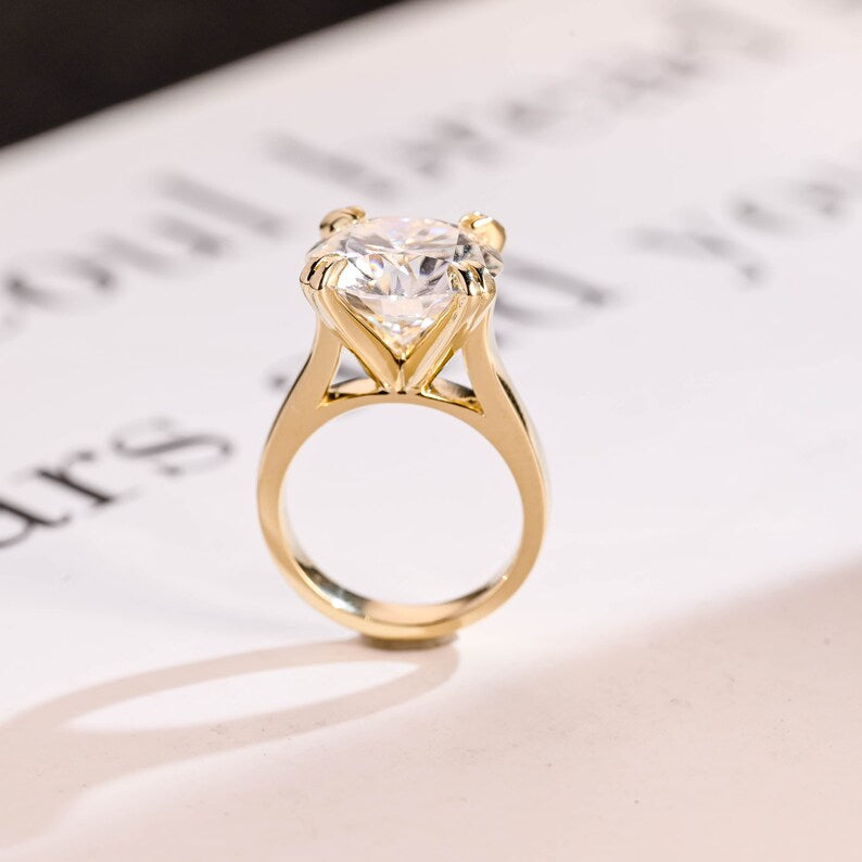 Solid Gold 3mm Band Round Moissanite Engagement Ring, Aniversary Gift for Her, RS-0327-6-A image 7