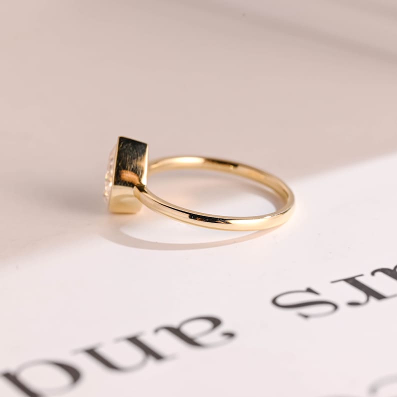 Solid Gold Pear Moissanite Engagement Ring with Bezel, Dainty Ring, RS-233 image 8