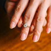 Solid Gold Pear Moissanite Engagement Ring with Bezel, Dainty Ring, RS-233 image 2