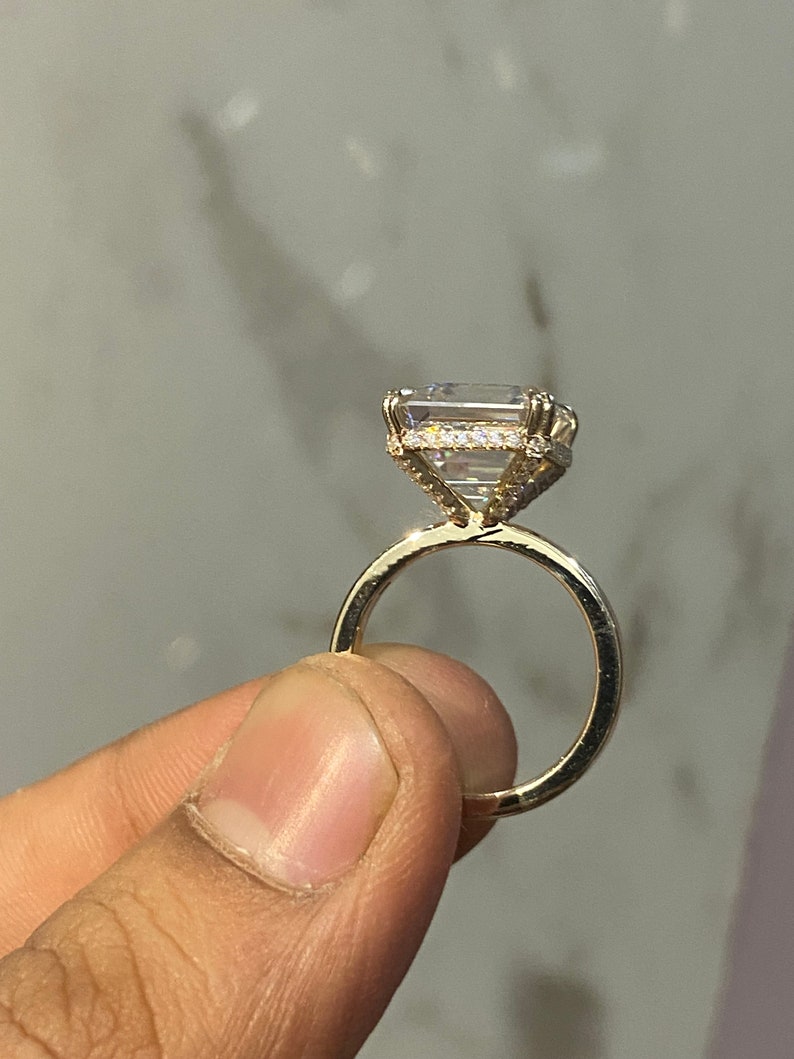 4.5CT Asscher Cut Moissanite Ring: Hidden Halo, Solid Gold or Silver image 5