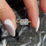 Load image into Gallery viewer, East to West Cushion Cut 2 Carat IGI Certified D Color VVS2 Clarity Lab Grown Diamond Solitaire Engagement Ring Handmade of Solid 14k Gold image 2