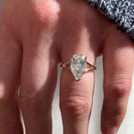 Load image into Gallery viewer, Large 3 carat Pear Shaped Moissanite Engagement Ring, 14k Gold Pear Cut Split Shank Engagement Wedding Ring Tear Drop Solitaire Diamond Ring image 6