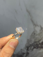 4.5CT Asscher Cut Moissanite Ring: Hidden Halo, Solid Gold or Silver image 1