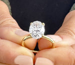 Load image into Gallery viewer, Oval Shape Moissanite Engagement Ring Solitaire Four Prong Set Bridal Wedding Ring For Her Minimalist Design 14k Solid Yellow Gold 3.00ct image 7