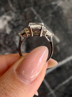 Load image into Gallery viewer, Radiant Cut 5.5 carat IGI Certified E Color VVS2 Clarity Lab Grown Diamond Three Stone Engagement Ring Side Kite Cut Diamonds 18k Gold image 3