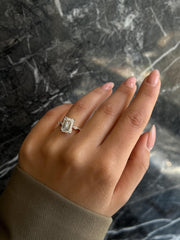 RARE D Color Emerald Cut 4.60 carat VVS2 Clarity IGI Certified Lab Grown Diamond Hidden Halo Engagement Ring, Side Marquise Cut 18K Gold image 2