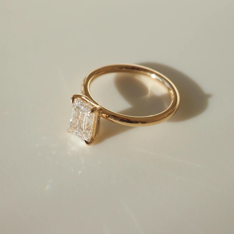 1.53 Ct Emerald Cut Moissanite Engagement Ring, Emerald Cut Ring, Moissanite Engagement Ring, Solitaire Emerald Cut Ring image 3