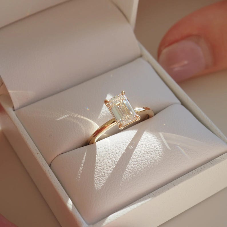1.53 Ct Emerald Cut Moissanite Engagement Ring, Emerald Cut Ring, Moissanite Engagement Ring, Solitaire Emerald Cut Ring image 4