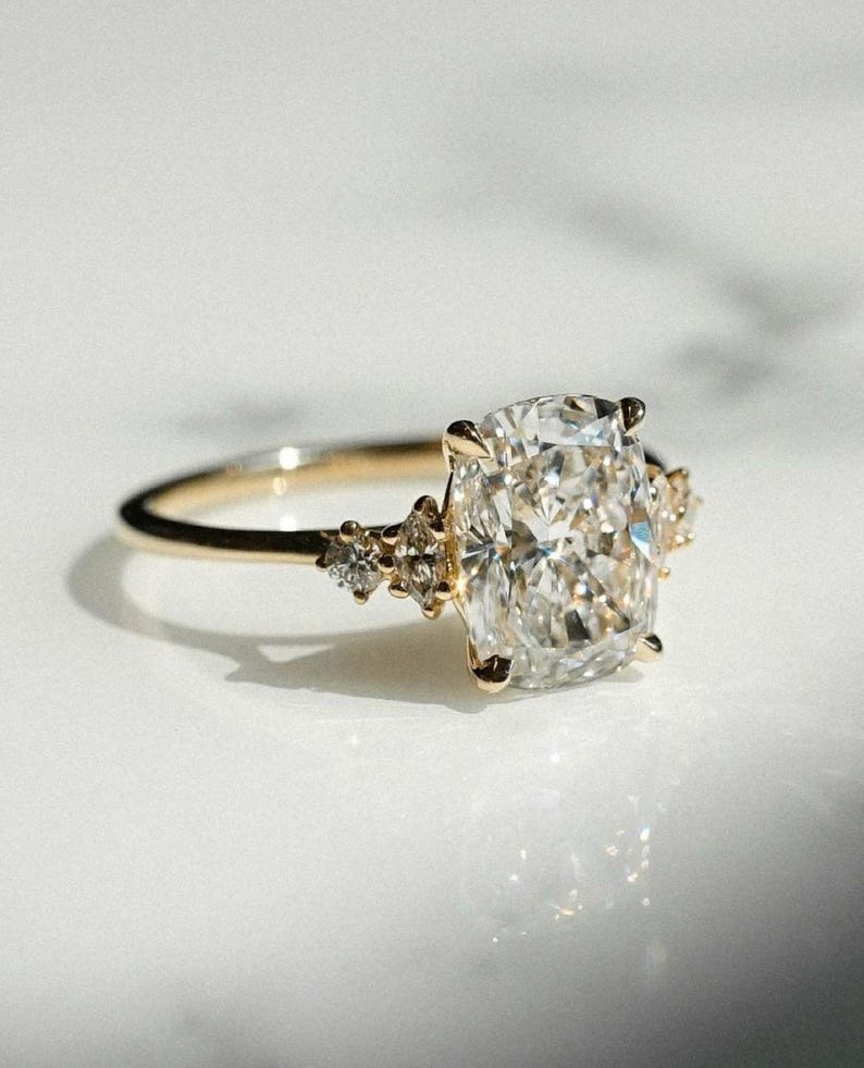 3.02 Ct Cushion Cut Moissanite Engagement Ring, Cushion Cut Ring, Elongated Cushion, Cushion Cut Ring for Her image 3