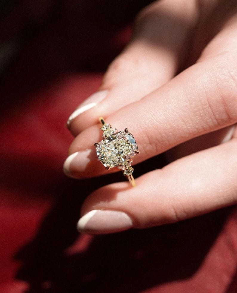 3.02 Ct Cushion Cut Moissanite Engagement Ring, Cushion Cut Ring, Elongated Cushion, Cushion Cut Ring for Her image 2